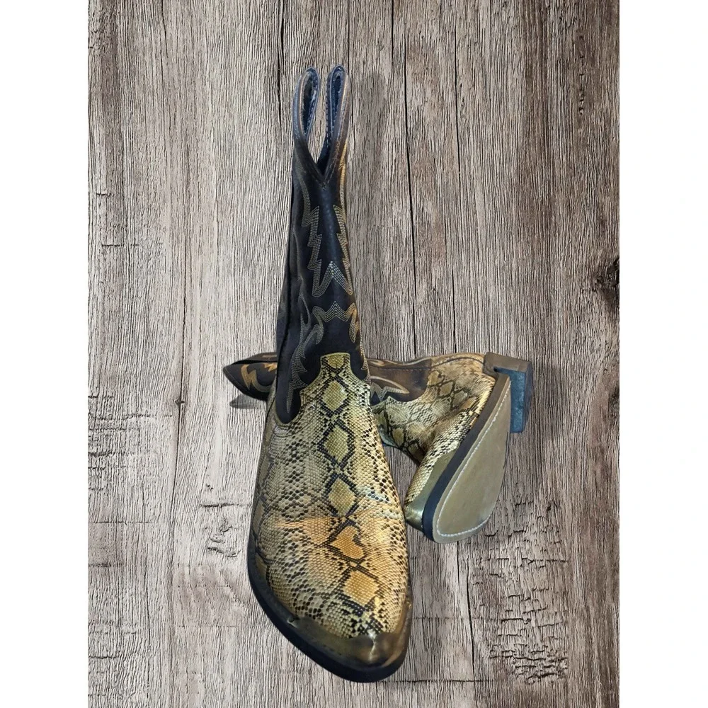 Men's Laredo 9 EW 68068 Pull On Western Cowboy Boots Faux Snake Skin Leather